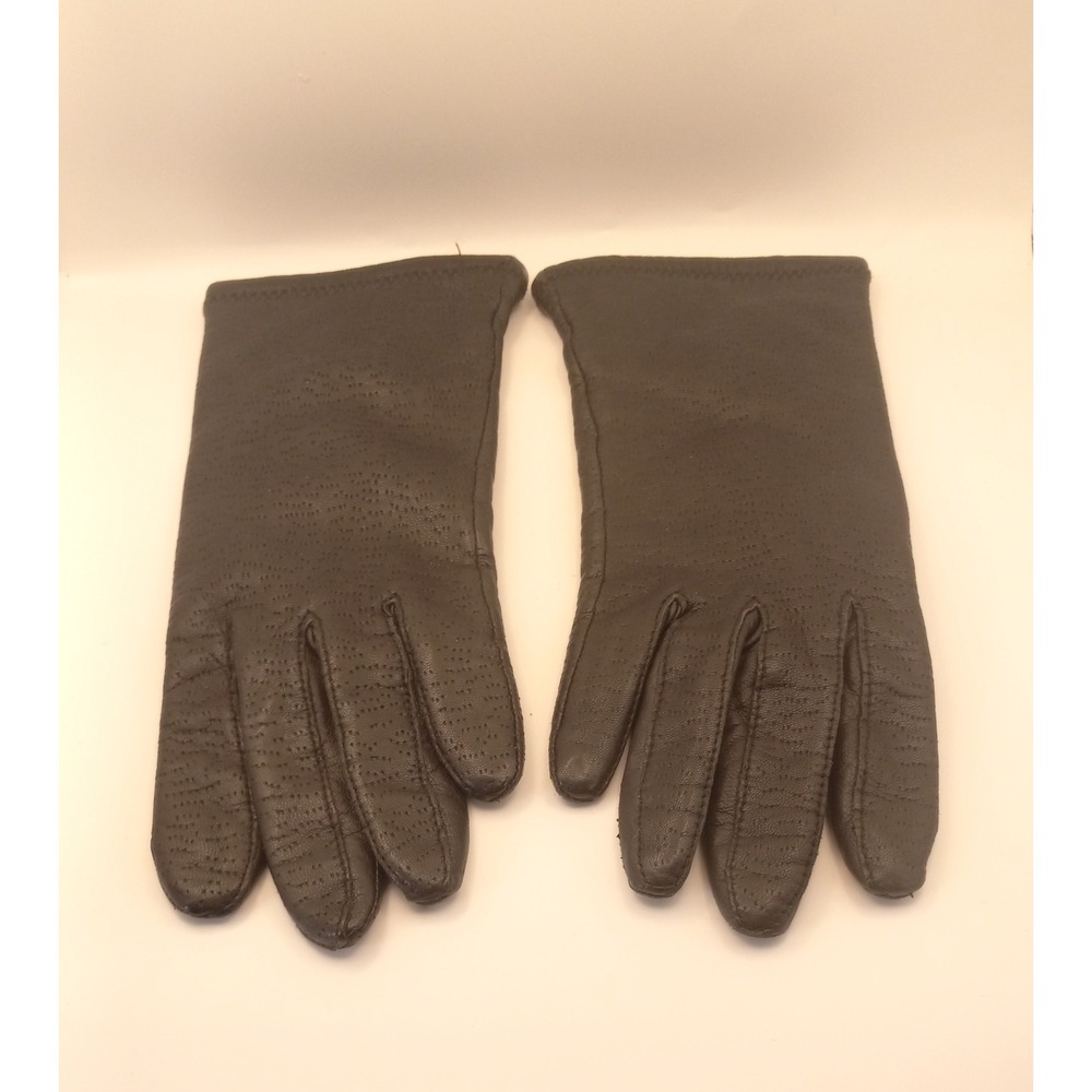 Vintage Grandoe Black Genuine Leather Gloves Acrylic Lined Womens Medium M